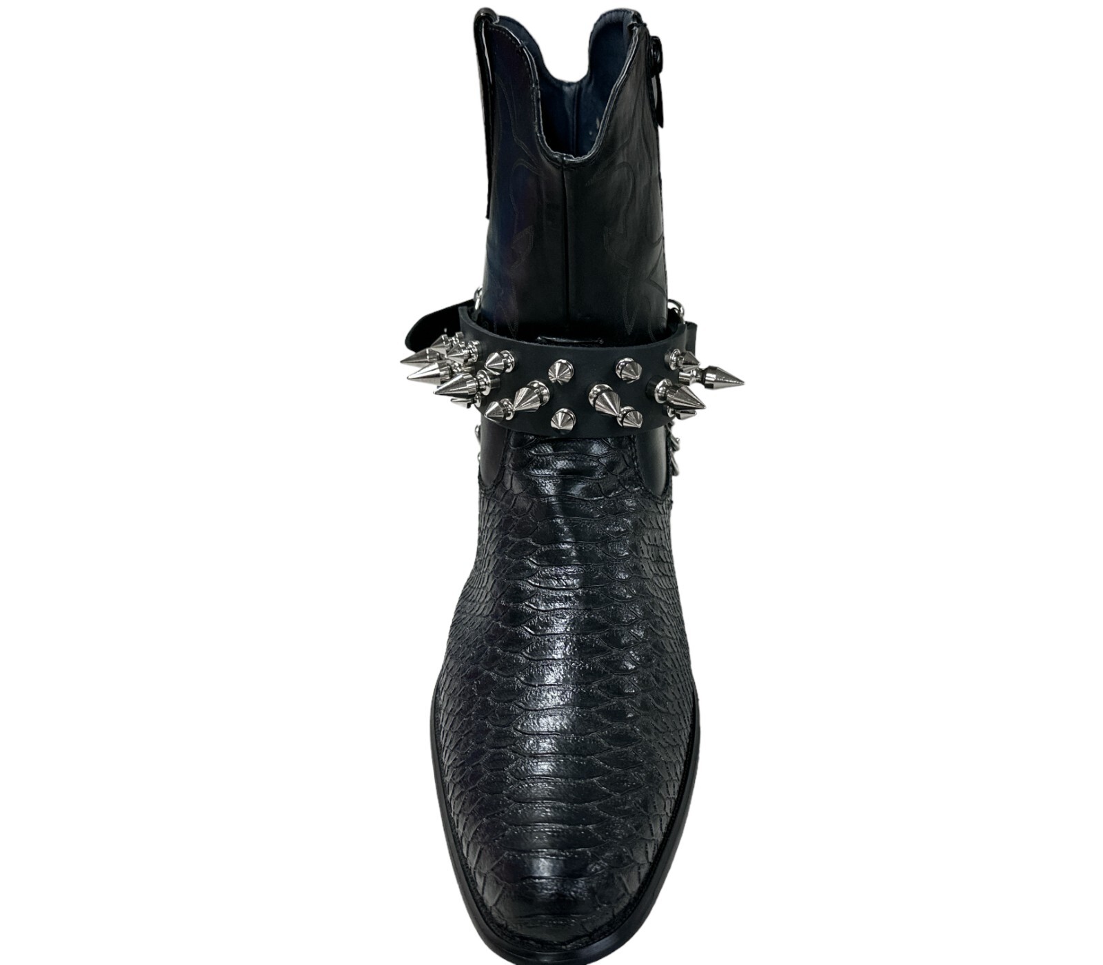 Pair of Spike Boot Strap 3 Row Genuine Leather Straps Punk Goth Western Biker