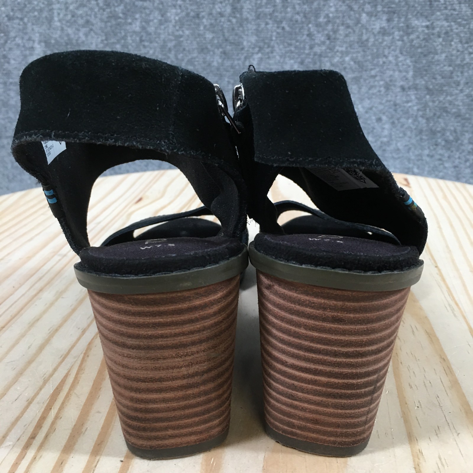 Toms Majorca Cutout Sandals Womens 7.5 Ankle Strap Comfort Block Heels Black