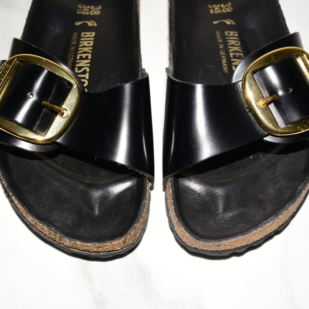 Birkenstock Madrid Shine Black Leather Big Buckle Women 38 N