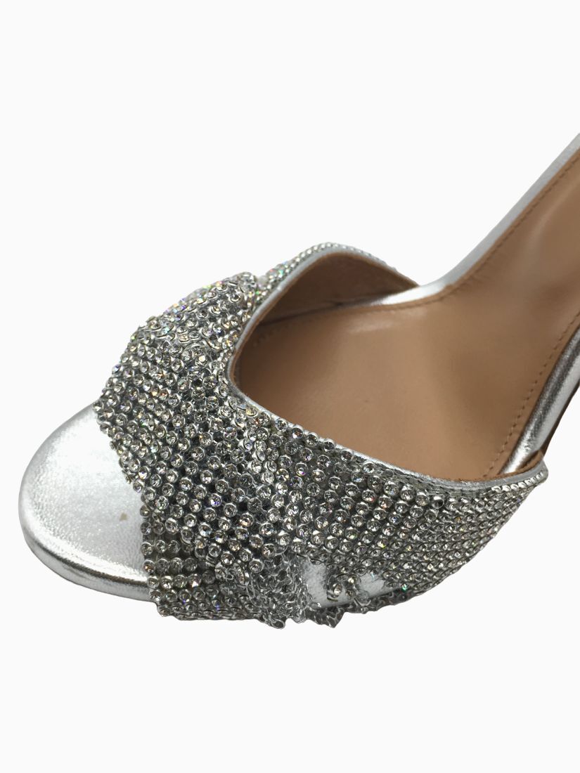 $995 Aquazzura Women Silver Crystal Twist Ankle Strap Sandal Shoe EU 38.5/US 8.5
