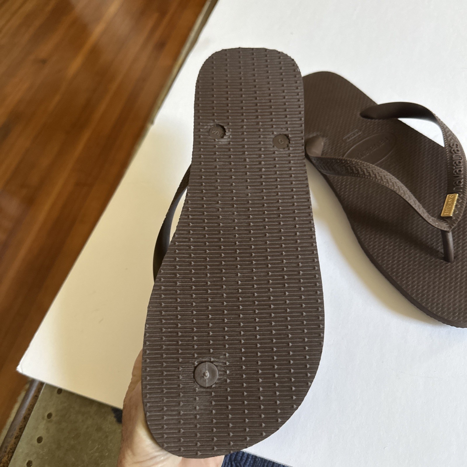 Brown Havaianas With Metal Logo Mens 11/12 NWOT
