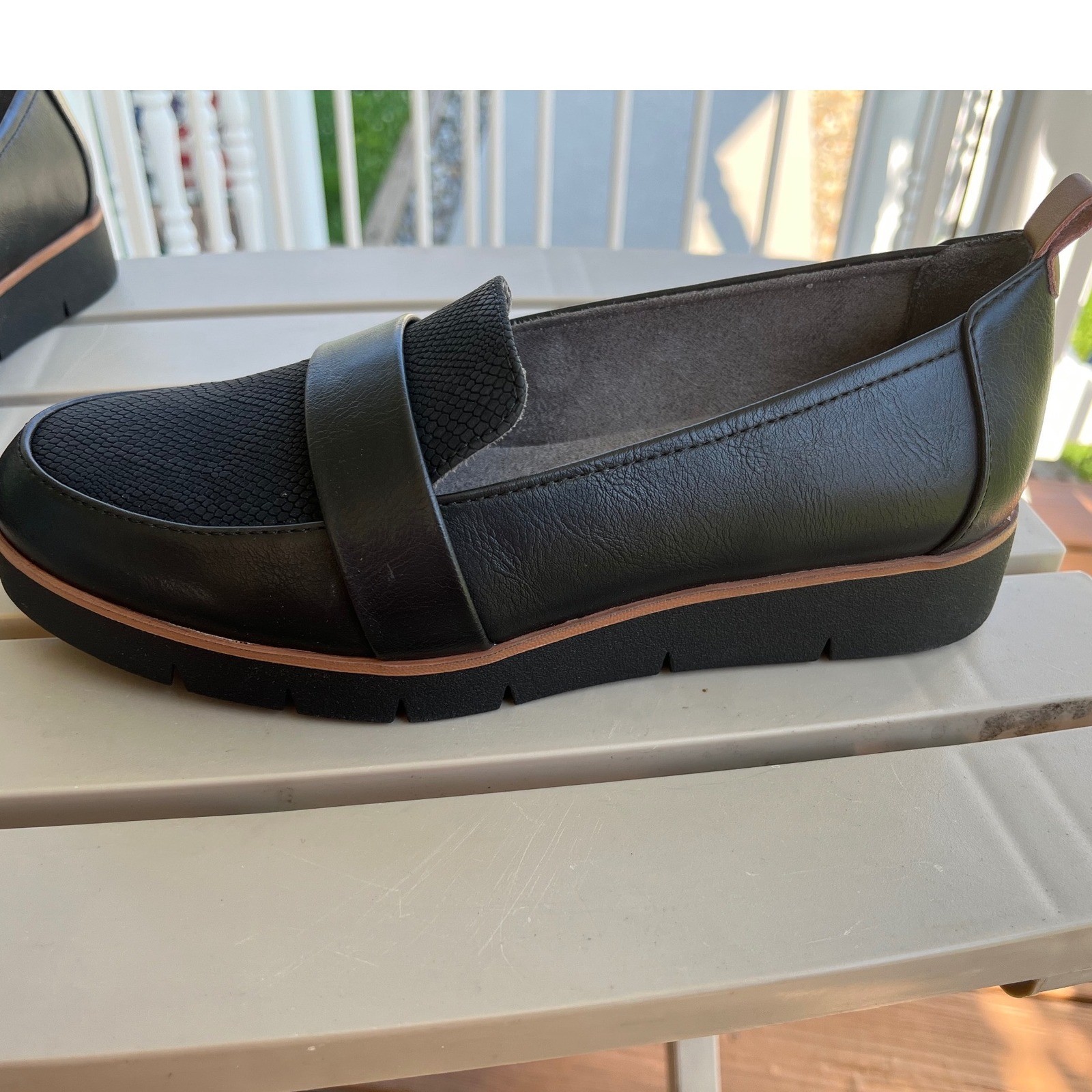Dr. Scholls Webster Black Wedge Loafers Womens 6.5 Wide Platform Slip On Shoes