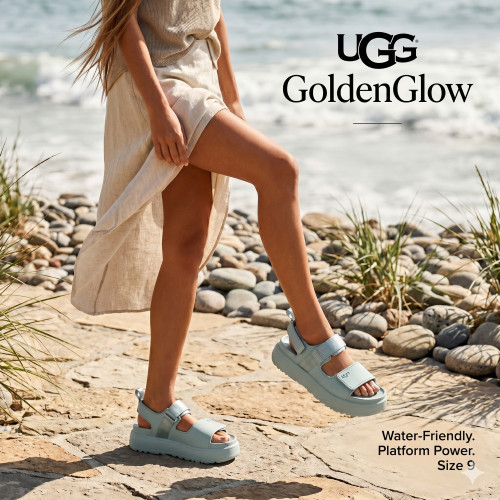 UGG GoldenGlow Women’s Water‑Friendly Platform Sandal Sea Foam Size 9