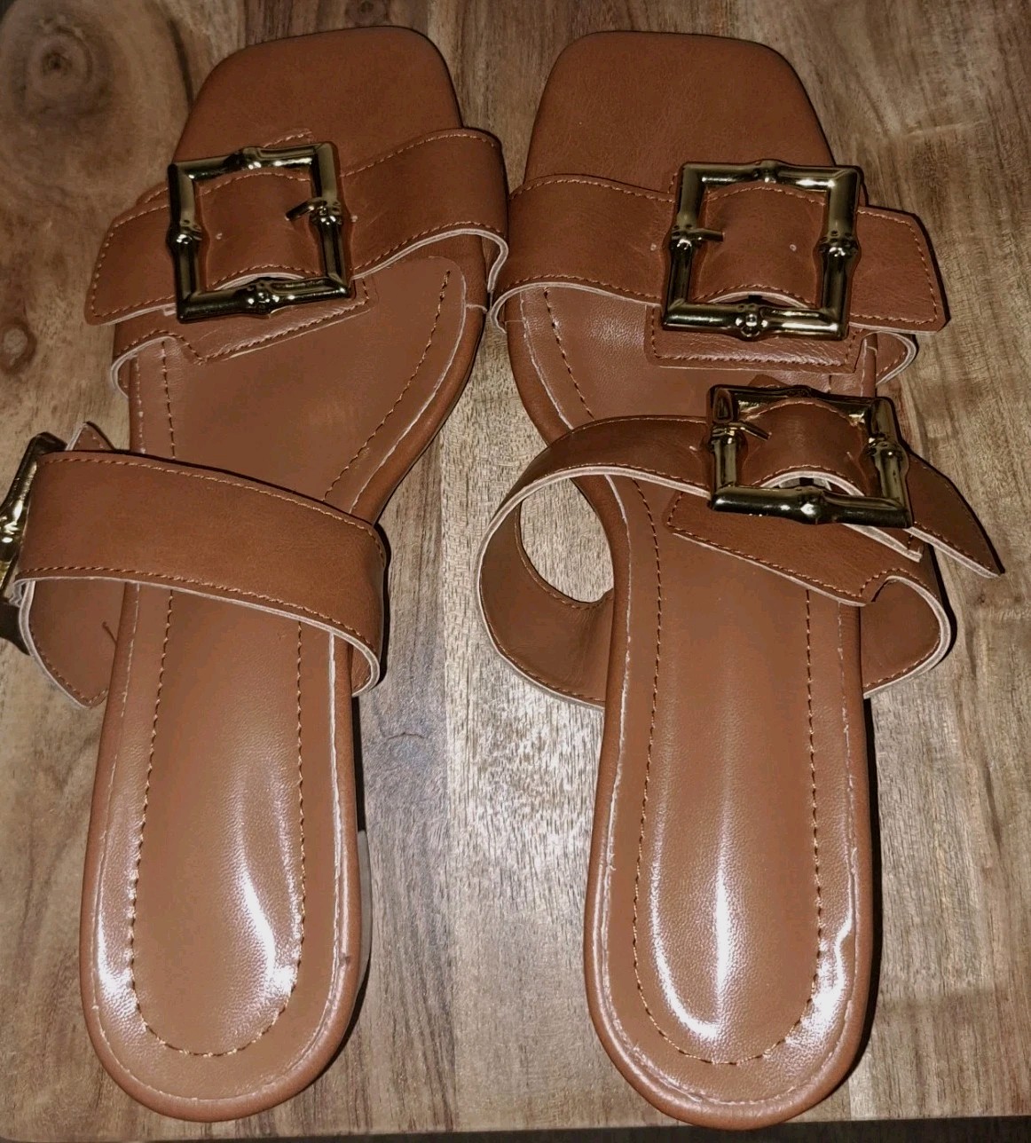 SHUZIA Ladies Solid Color Flat Sandals With Concise And Beautiful Metal