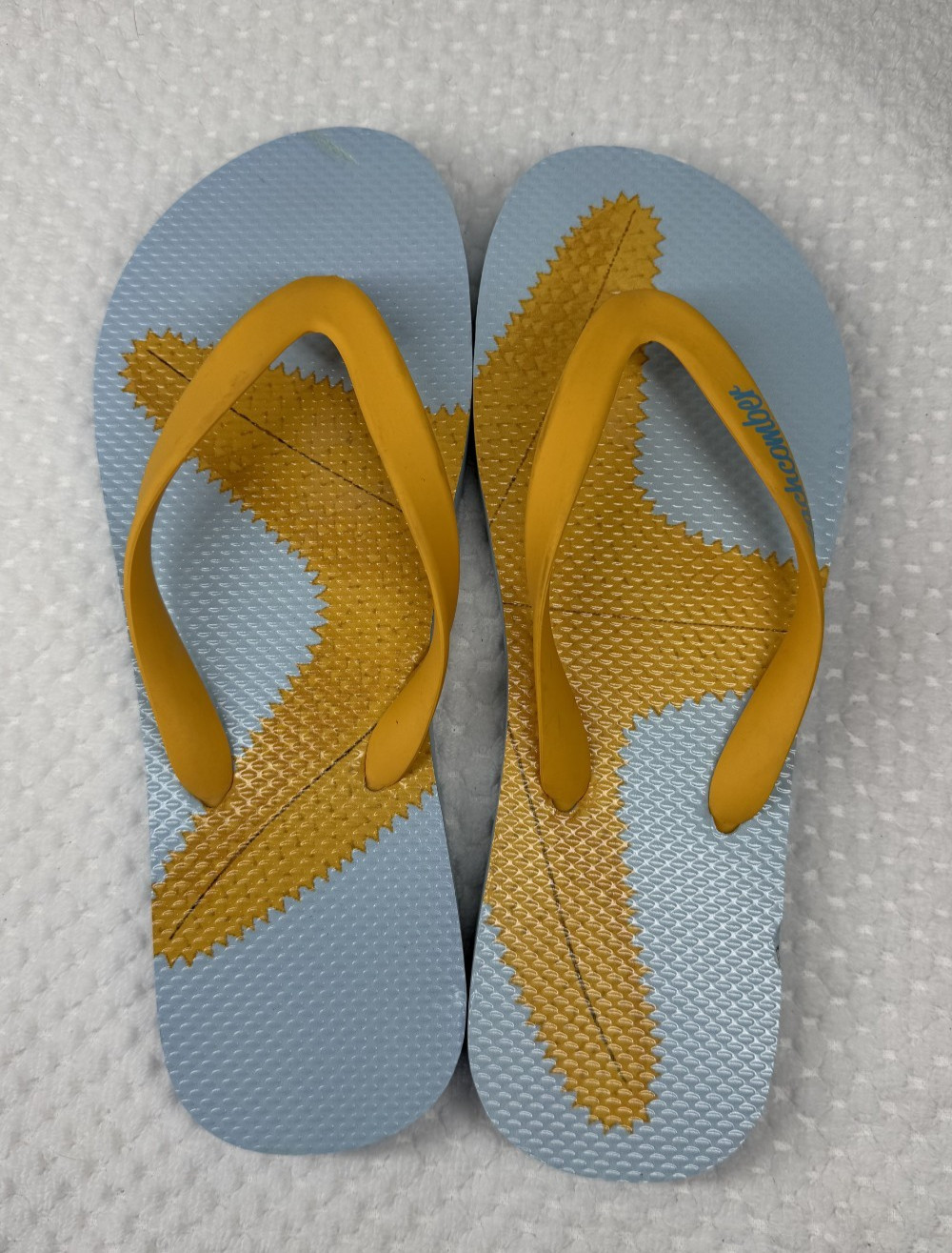 Beachcomber: blue & yellow flip flop starfish size 8