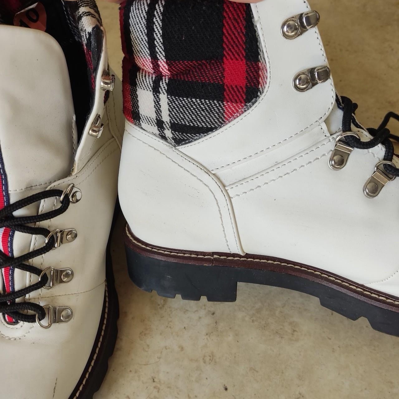Tommy Hilfiger White and red plaid Combat Style boots Size 10