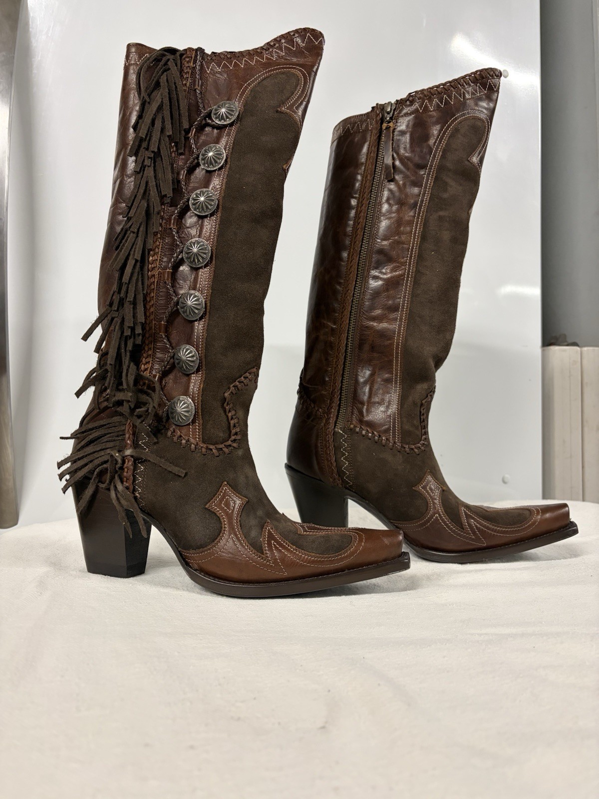Old Gringo VaqueroLeather Western Knee-High Boots Pointed Toe Block Heel Zip 9