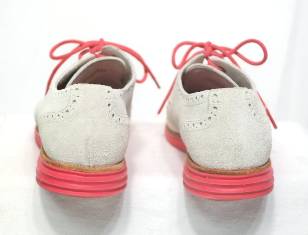 Cole Haan Lunargrand Wingtip Oxford Suede Shoes Womens 8B Gray Pink