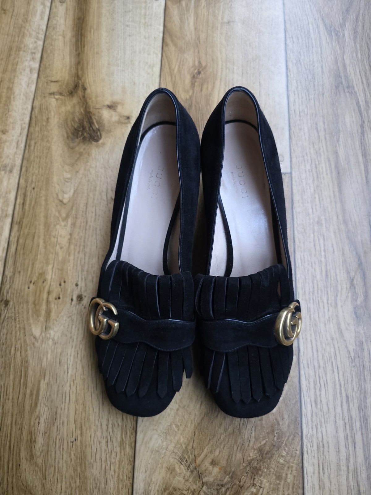 GUCCI MARMONT FRINGE PUMP SUEDE LOAFERS SIZE 38.5 EU, 8 US, 5.5 UK