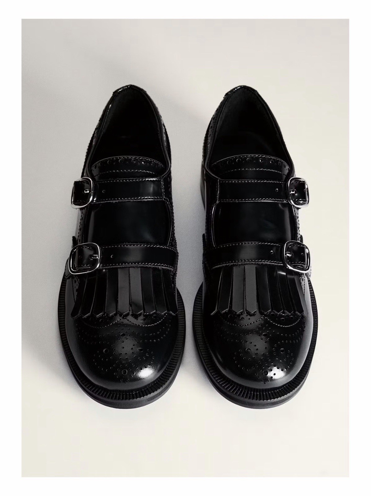 Mango MNG Black Smooth Leather Double Buckle Kiltie Loafer Women’s 9.5 NIB