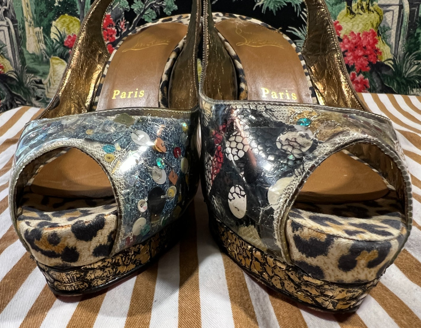 Christian Louboutin «Trash» Collage Leopard Slingback 4″ Heels 37