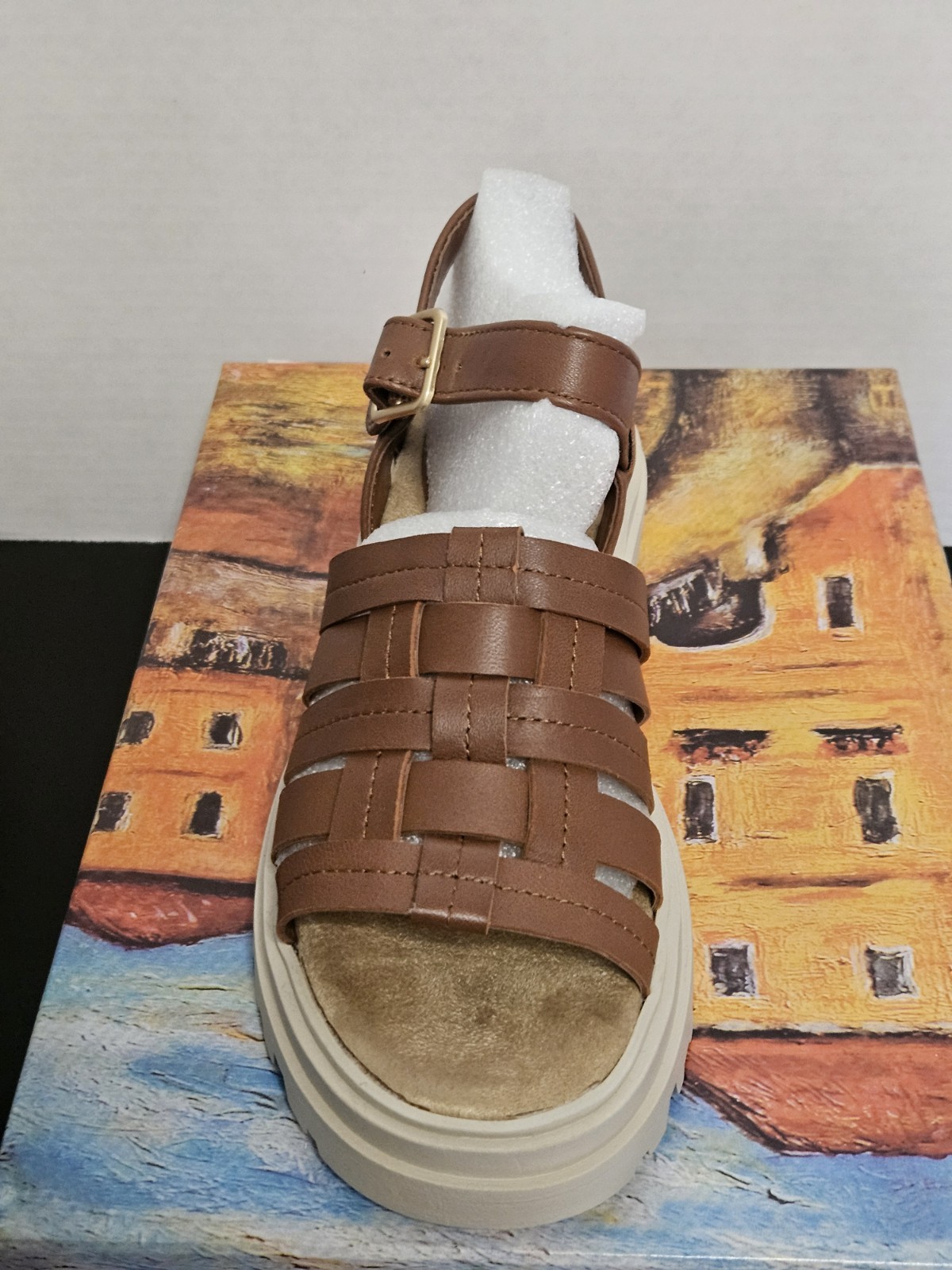 Sz 6.5 – Bella Vita Women’s Loni Flat Sandal, Dark Tan Leather NIB