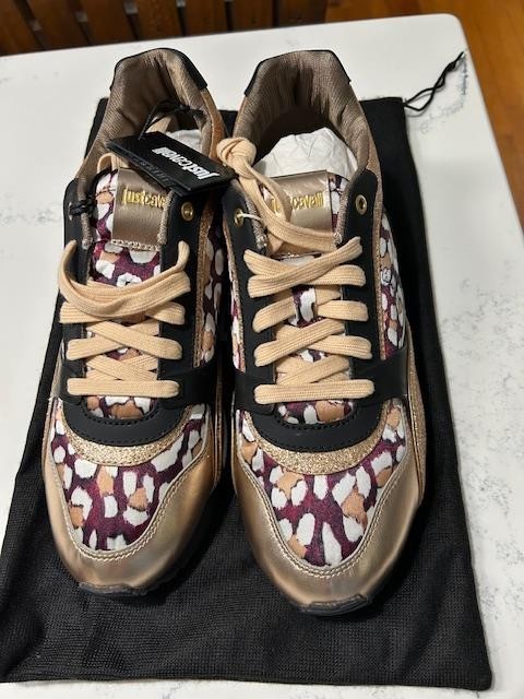Just Cavalli women sneaker gold and animal print size 10 US BRAND NEW With TAGS