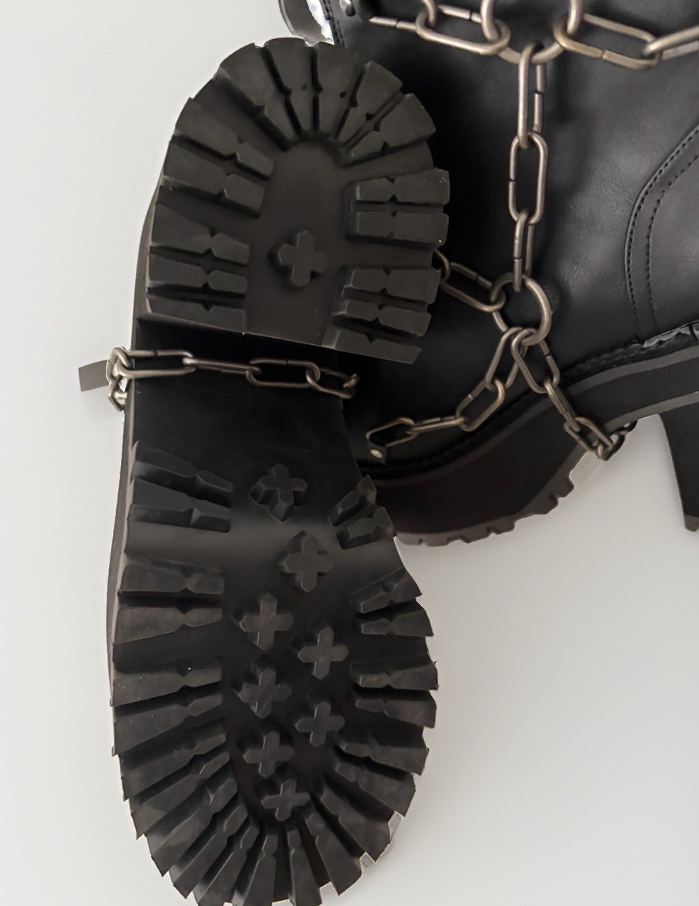 Demonia ASSAULT-66 Black Vegan Leather Mid Calf Platform Chain Boots US 11
