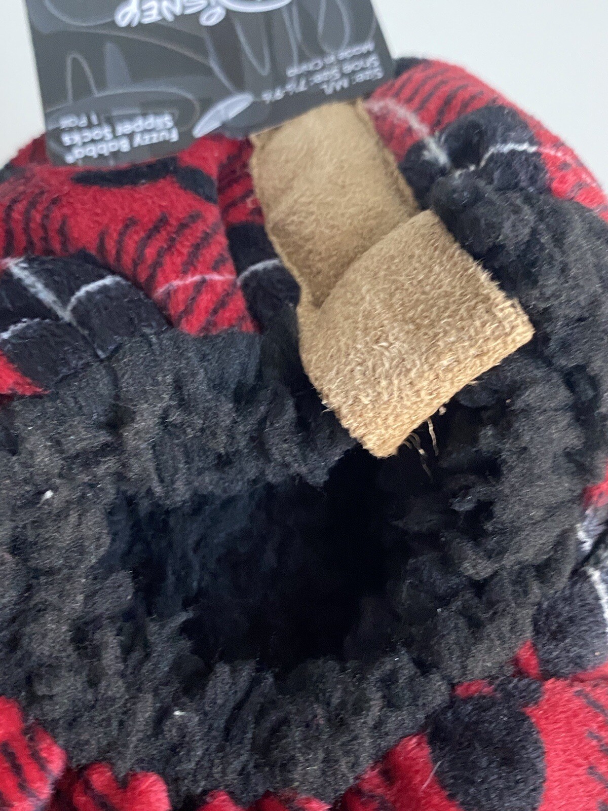 DISNEY MICKEY MOUSE Ears FUZZY BABBA Slipper Socks Sz M-L Anti Skid Red NEW