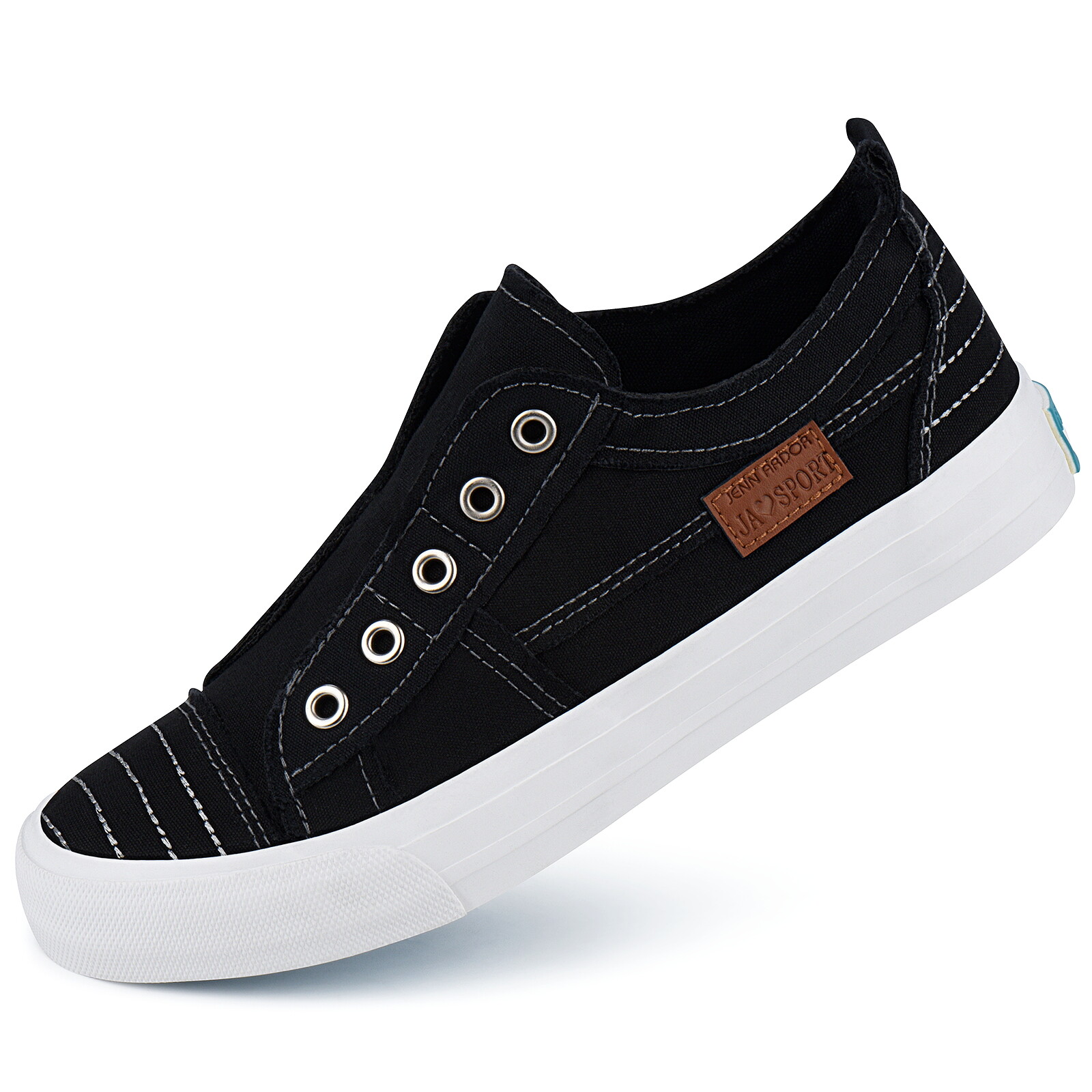 Womens Slip On Fashion Sneakers No Laces Casual Canvas Flats Tennis Walking Shoe
