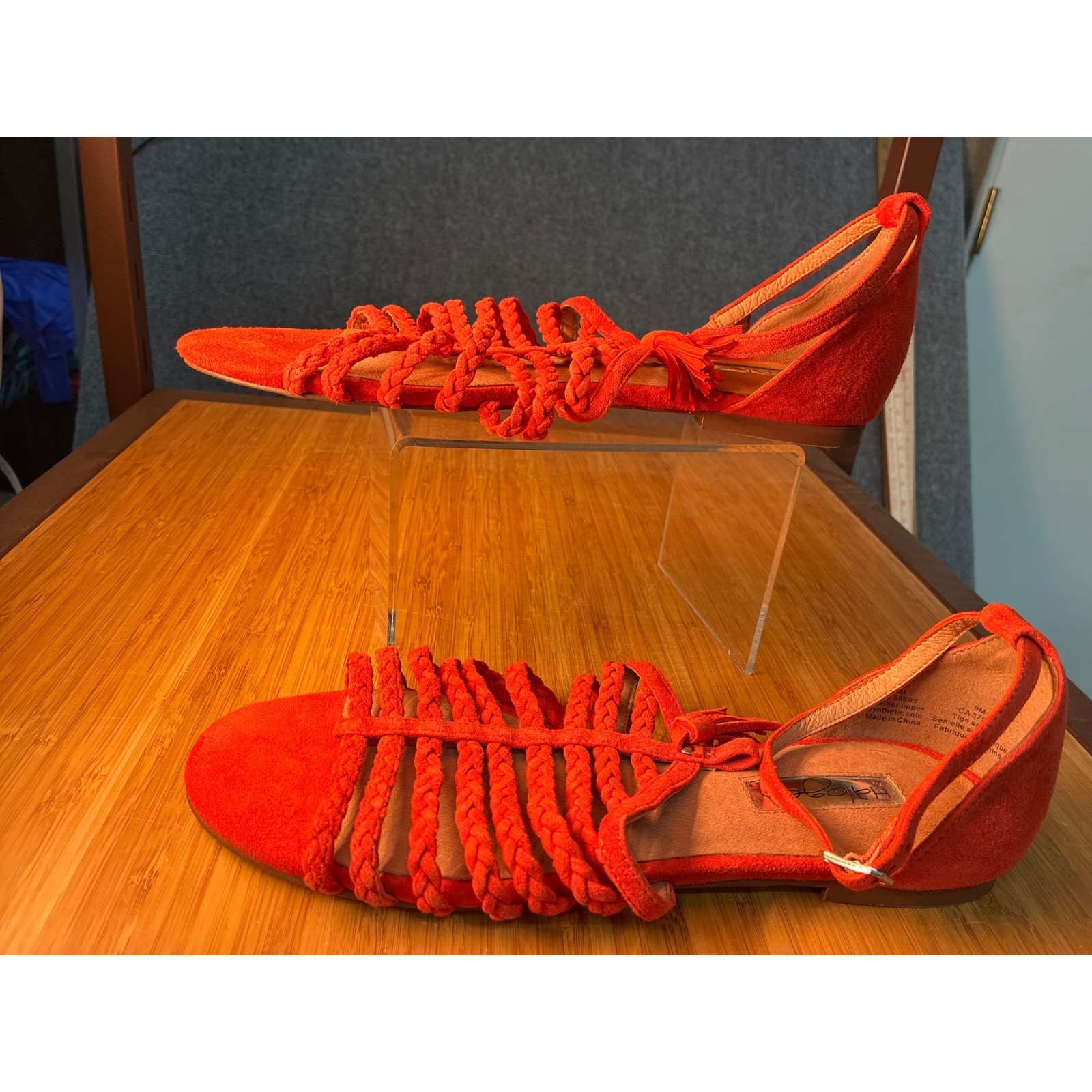 Halogen Orange Suede Braided Tassel Gladiator Flat Sandals Womens 9M CA57963