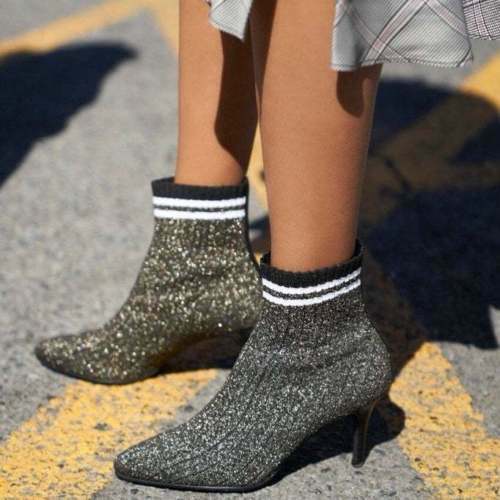 $575 Stuart Weitzman Waverly Boots Ankle Black Gold Stretch Sock Booties 10