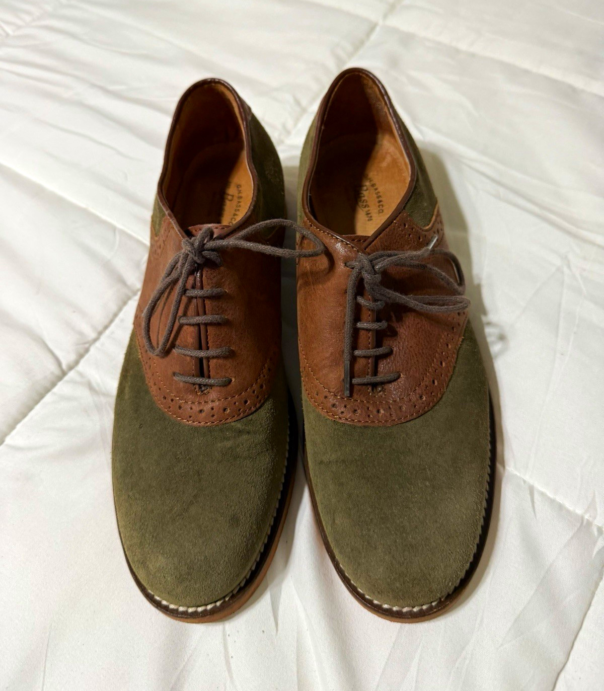G.H. Bass & Co. Womens Suede Oxford Dress Shoes Green/Brown Colorblock 8.5