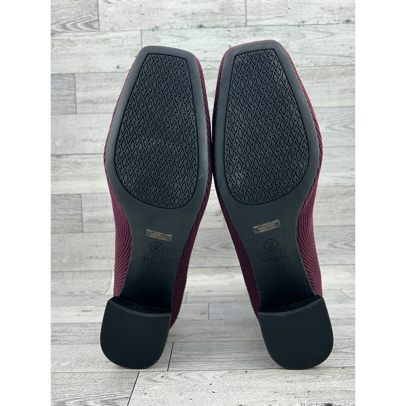 Vivaia Melia Square Toe Block Heel Ankle Sock Boots Burgundy Wine EU 39.5 US 8.5