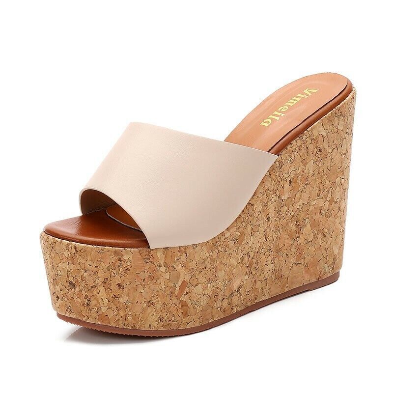 Women High Cork Wedge Summer Sandals High Heels Platform Shoes Slipper Comfy