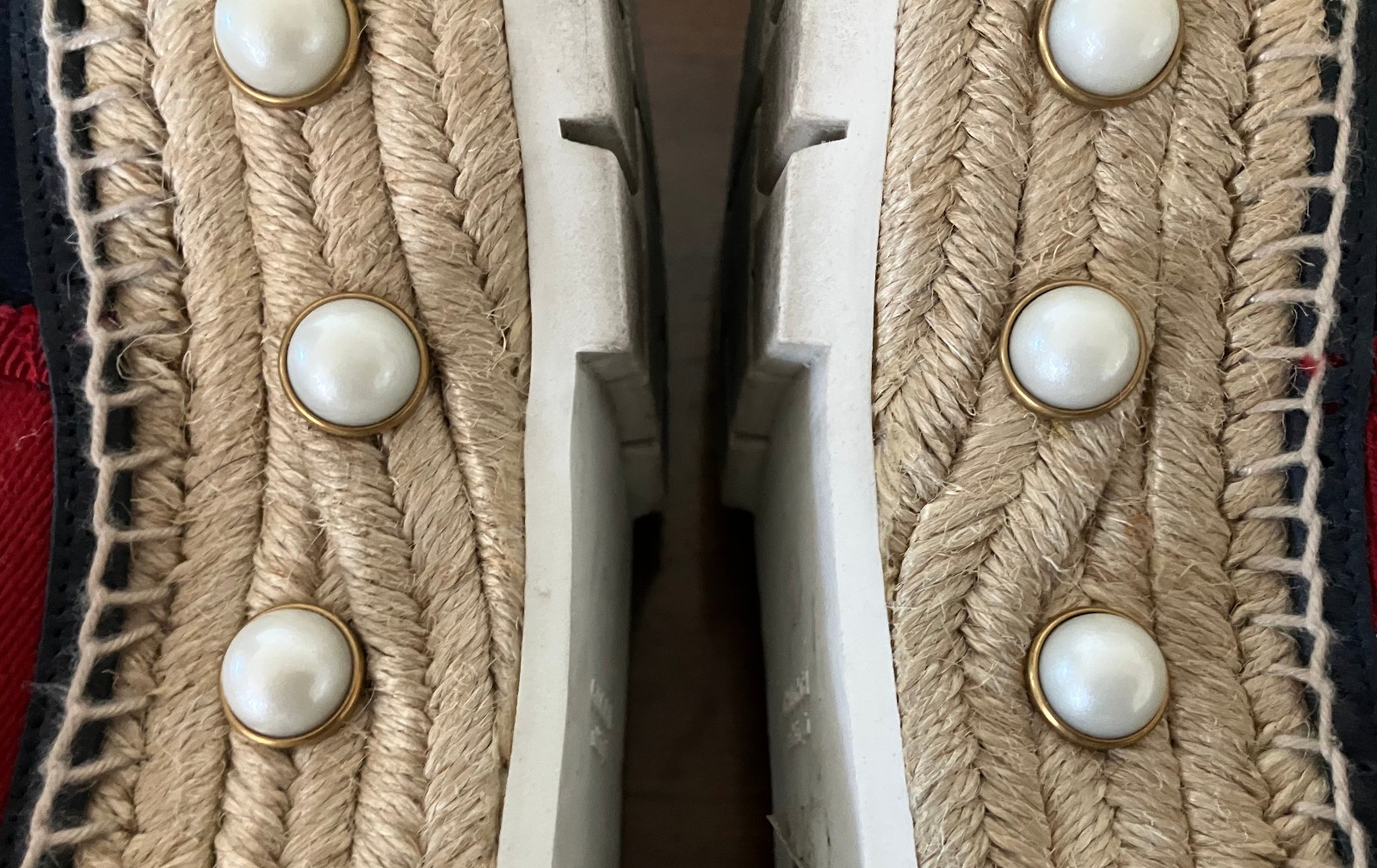 Gucci Pearl Studded Espadrille Flats Blue/Green/Red SZ 38 1/2 Slightly Worn