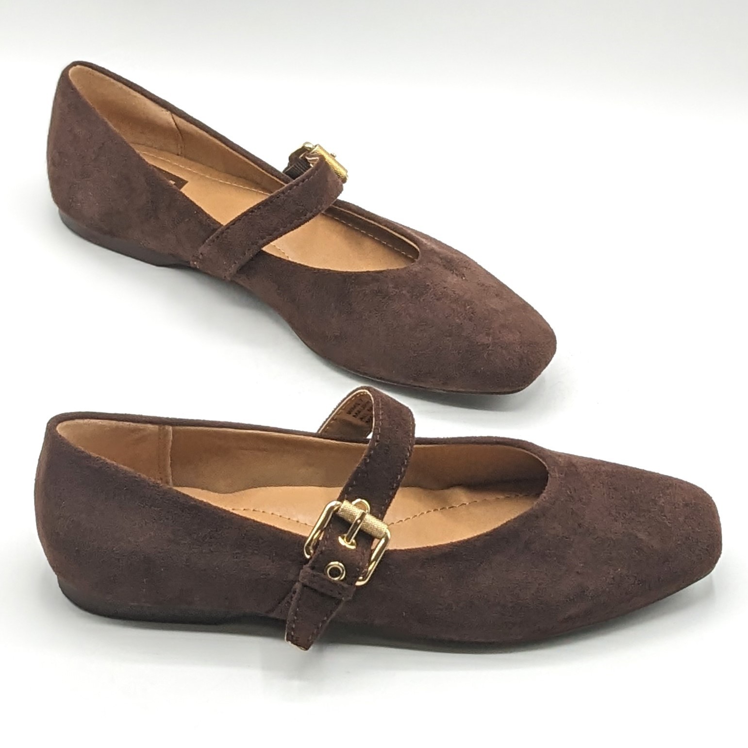 dv by Dolce Vita “Ballet Flat” Faux Suede Brass Buckle Foam Insole (Brown) NEW