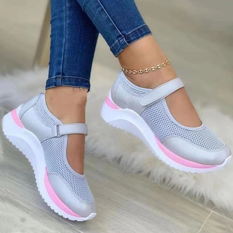 Round Head Knitted Women’s Thick Sole Single Shoes Women’s Large Size 36-43 Grid