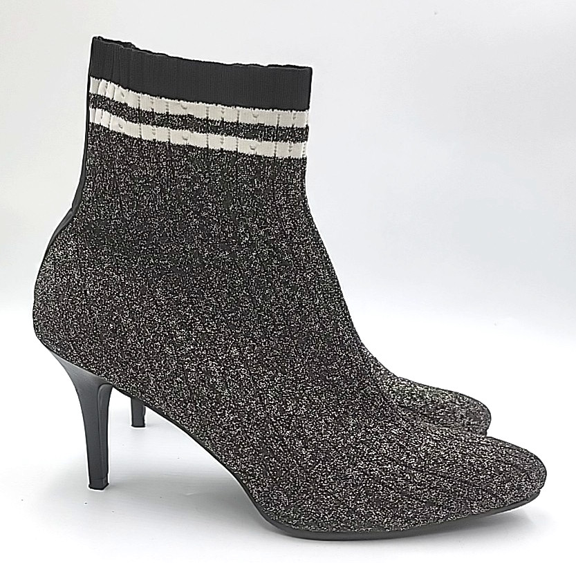 New Stuart Weitzman Waverly Sock Boots Ankle Black Gold Stretch Women’s 10M
