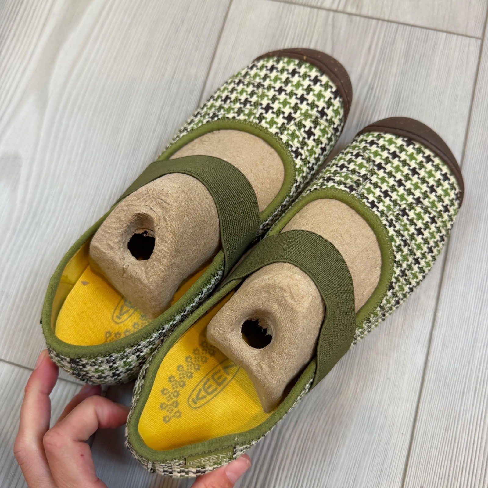 Keen Sienna MJ Canvas Loden Print Houndstooth Green Mary Jane Flats Womens 8 NEW