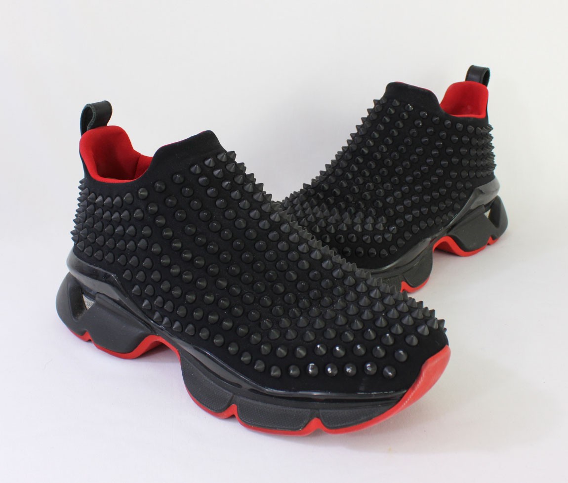 Christian Louboutin Women’s Black Neoprene Spike Sock Sneaker Shoe 38 1/2 US 8.5