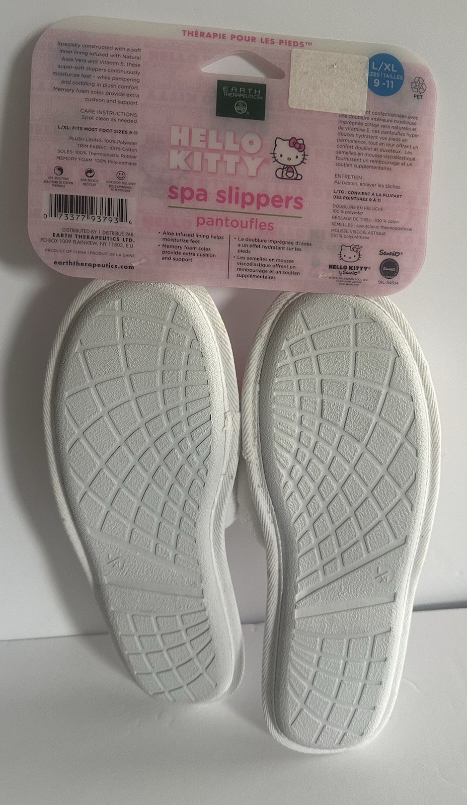 Earth Therapeutics Hello Kitty Spa Slippers L/XL 9-11 New With Tags
