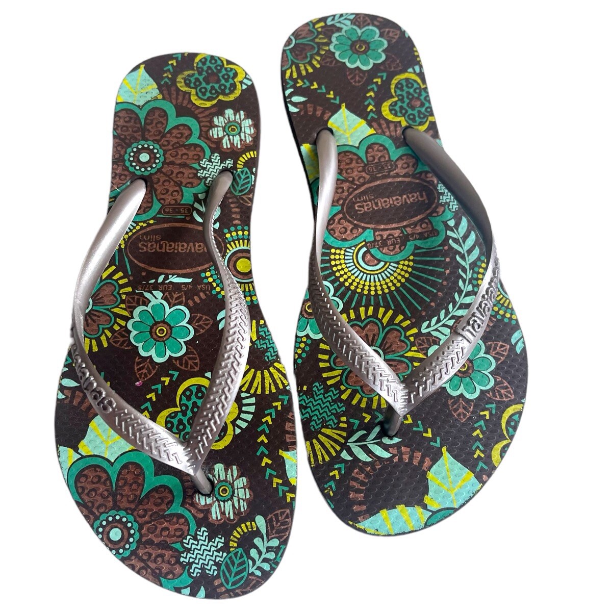 EUC Havaianas Flip Flops Slim Floral 35/36 USA 4/5 But Fits like size 6.5**