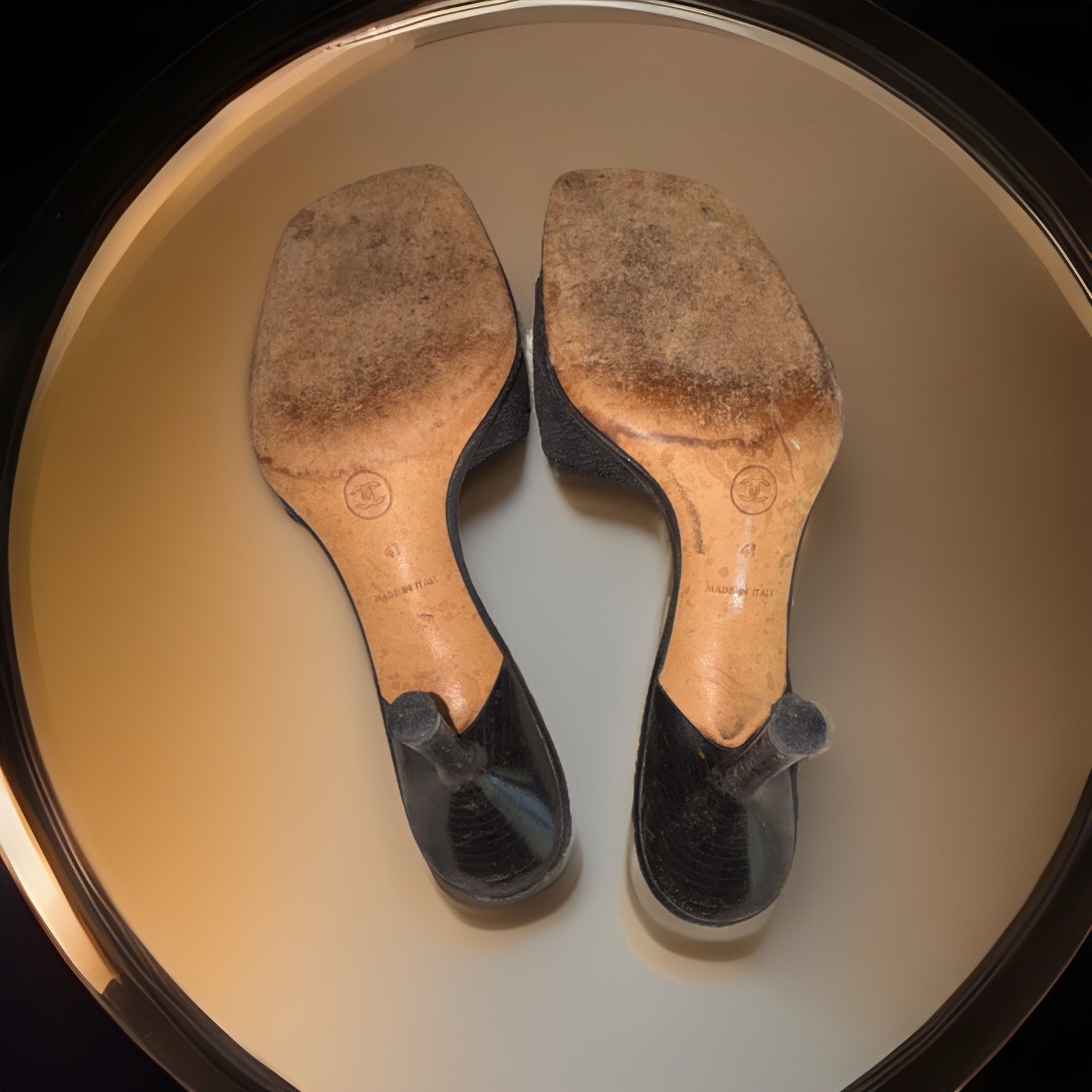 CHANEL Vintage Women’s Black Logo Slide Sandals EU 41 fits size 8 1/2 to 9