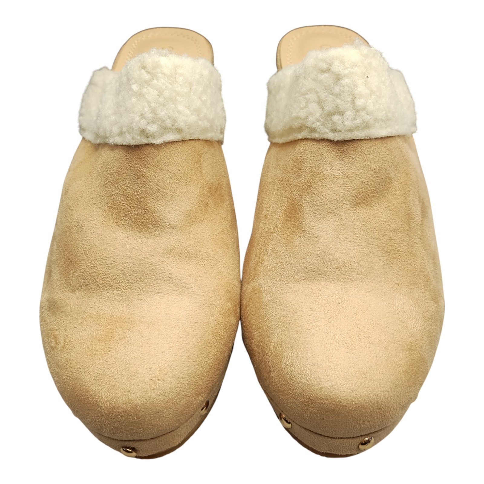 Chase & Chloe Woody Platform Clogs Womens US Size 9 Beige White Studded Slip On