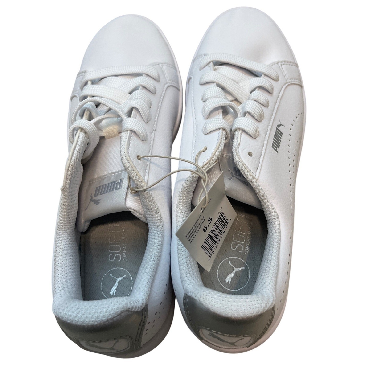 Puma Smash PERF Sneakers White Silver Women’s Size 6.5 Casual Lace Up Shoes