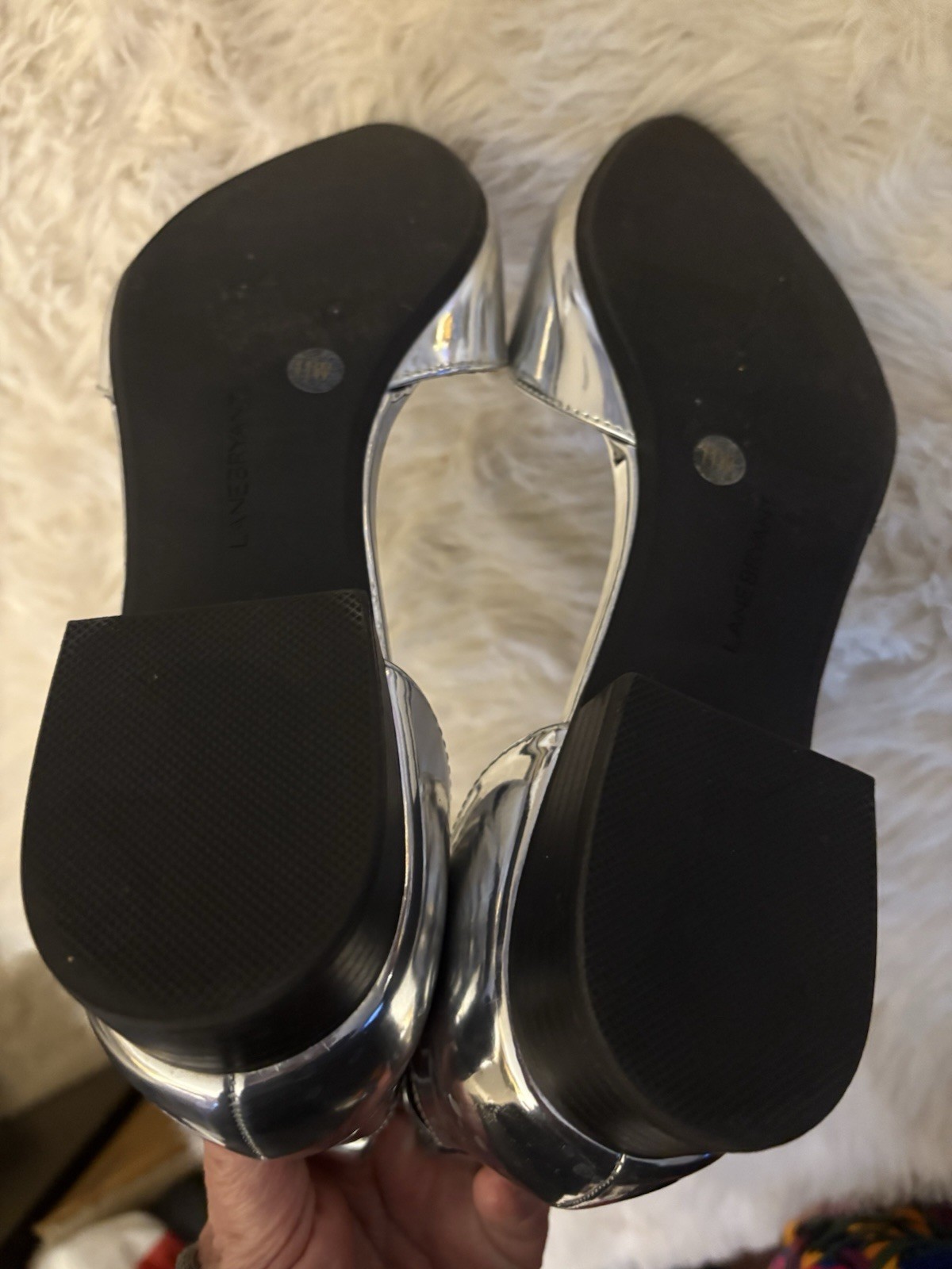 Lane Bryant 11W Silver Flat Shiny Ankle Strap Covered Toe Pointy Comfort Sleek