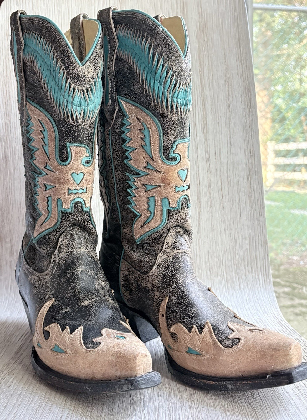Corral Women’s Cowboy Boots 8 M Brown Turquoise Eagle Inlay Snip Toe Western