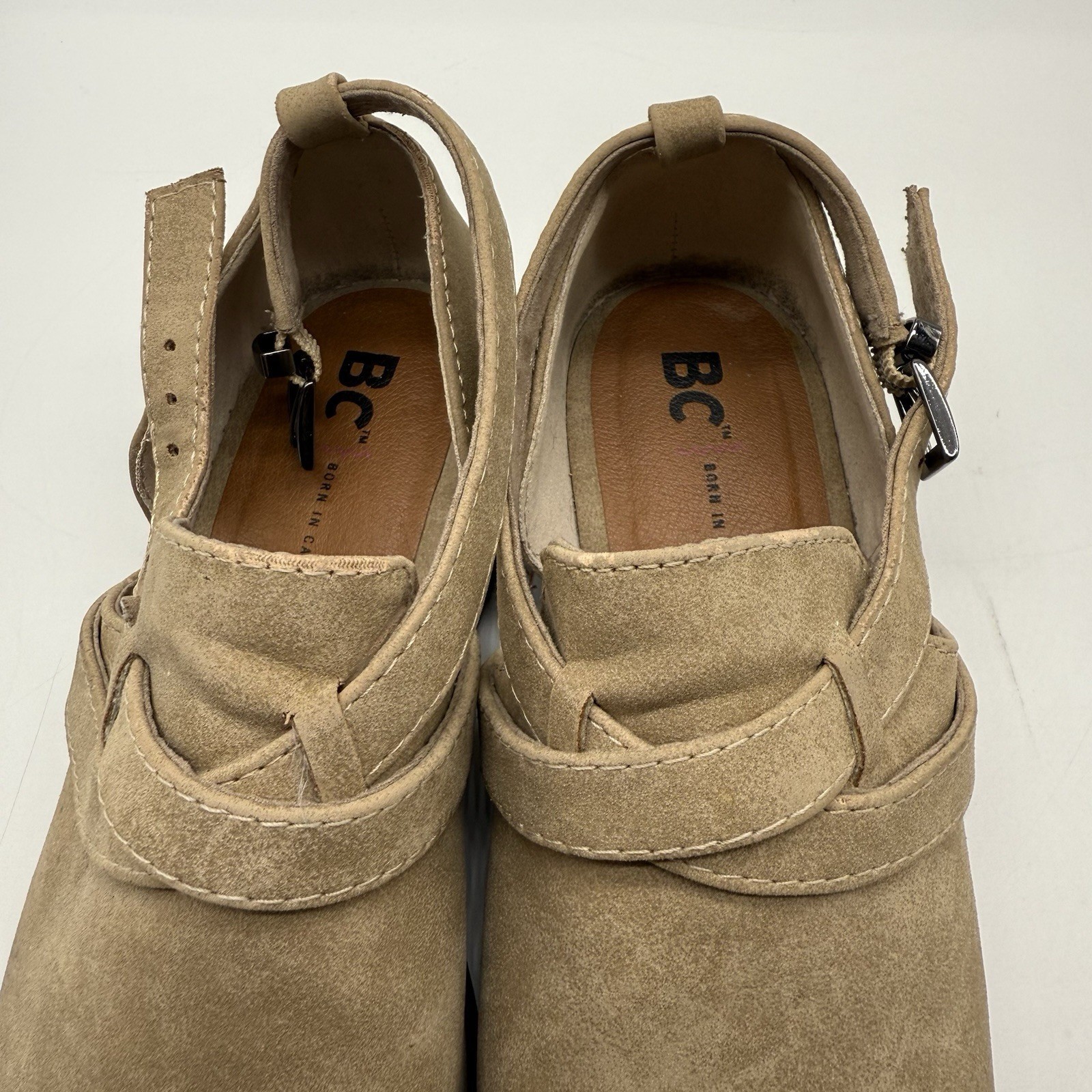 BC Footwear Ankle Booties Women 7 Tan Vegan Suede Cutout Buckle Strap Shoes