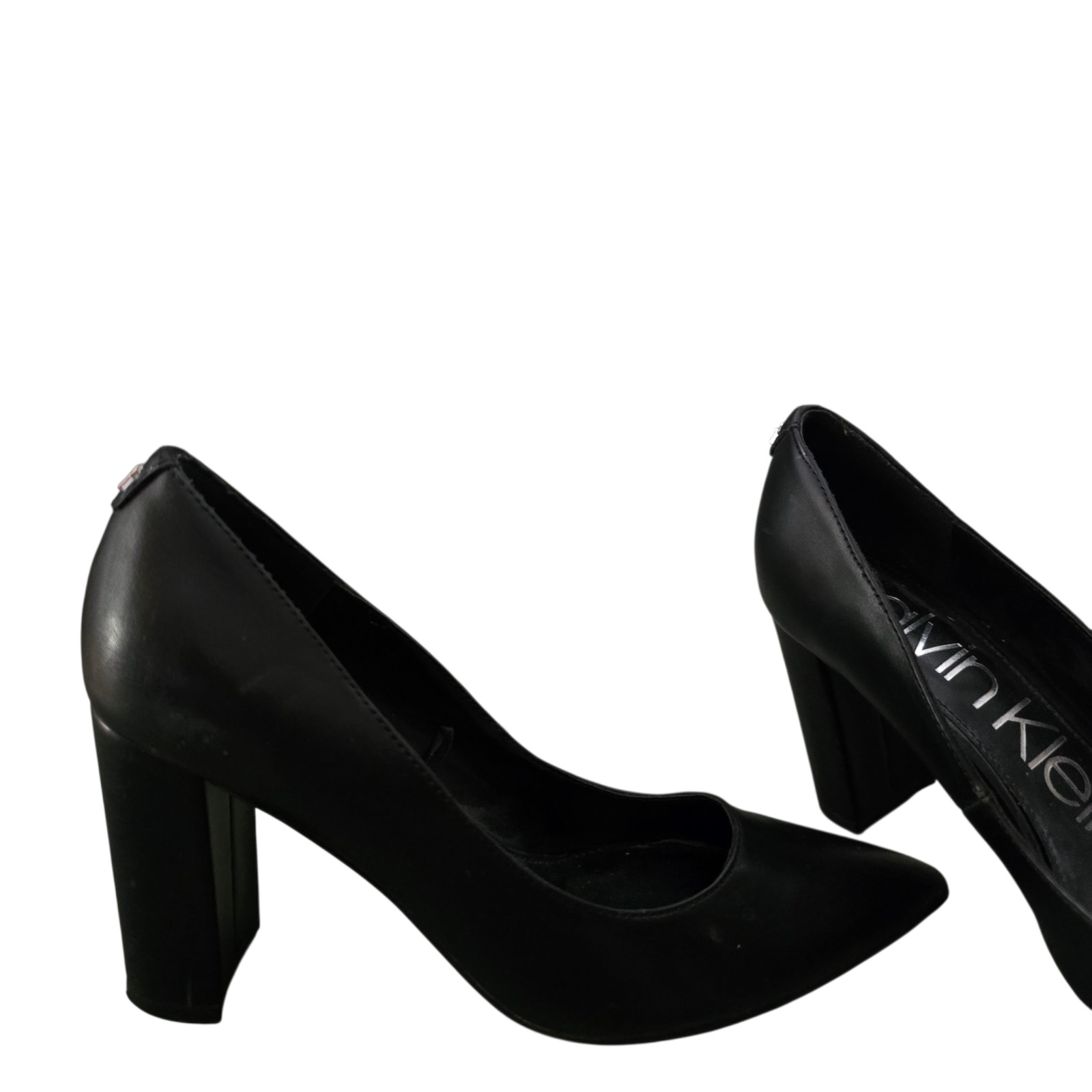Calvin Klein Block Heel Sz 6M 3.25 in. Heel Black Faux Leather Pumps Col. Black