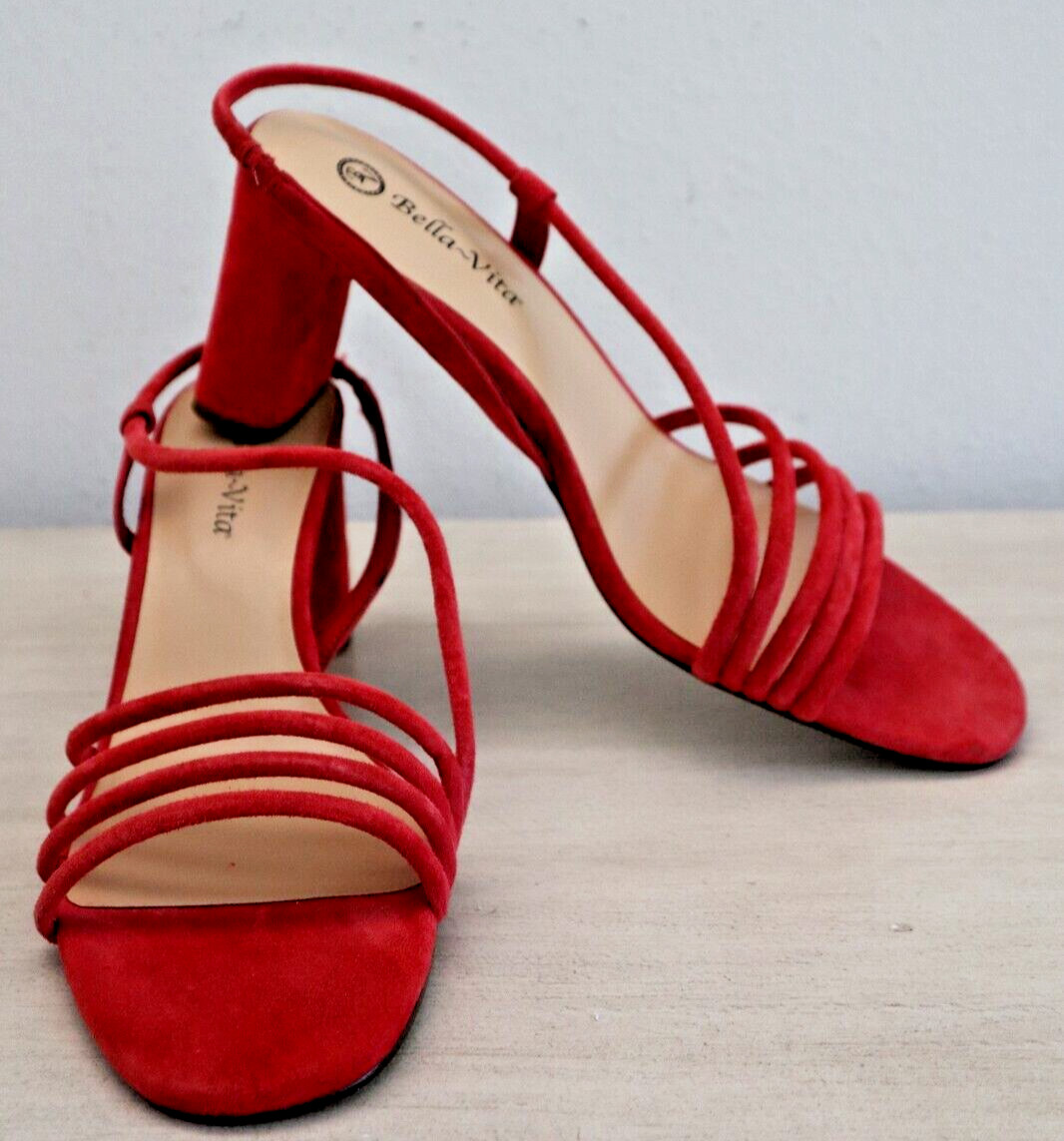 Bella Vita Women’s Sz 12 N Red Zariah Block Heel Leather Slingback Sandals $115