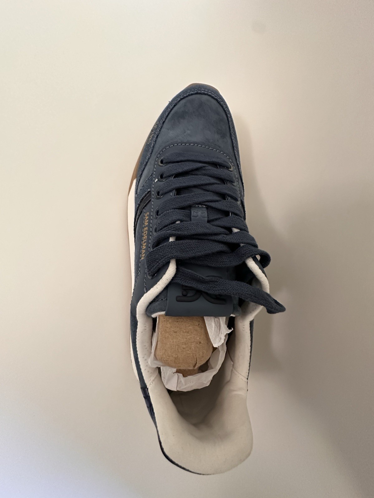 Sam Edelman Langley Navy White Suede Fabric Low Top Lace Up Sneakers