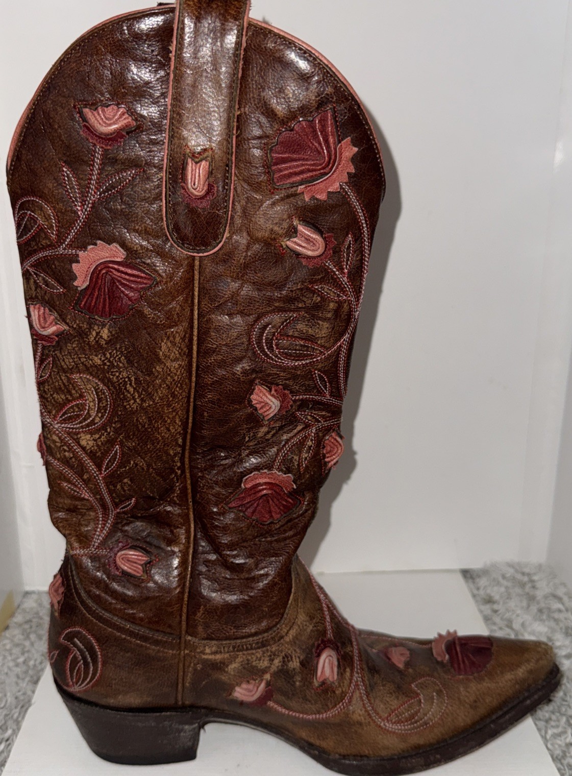 Old Gringo, Abby Rose Embroidered Red/Pink Flower Western Snip Toe Boots Sz 6B