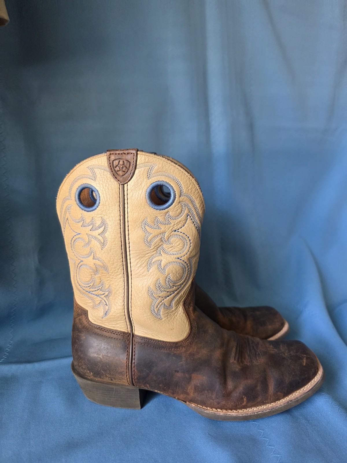 Ariat 4LR Western Cowboy Boots Womens 6 Brown Tan Distressed Square Toe Ranch