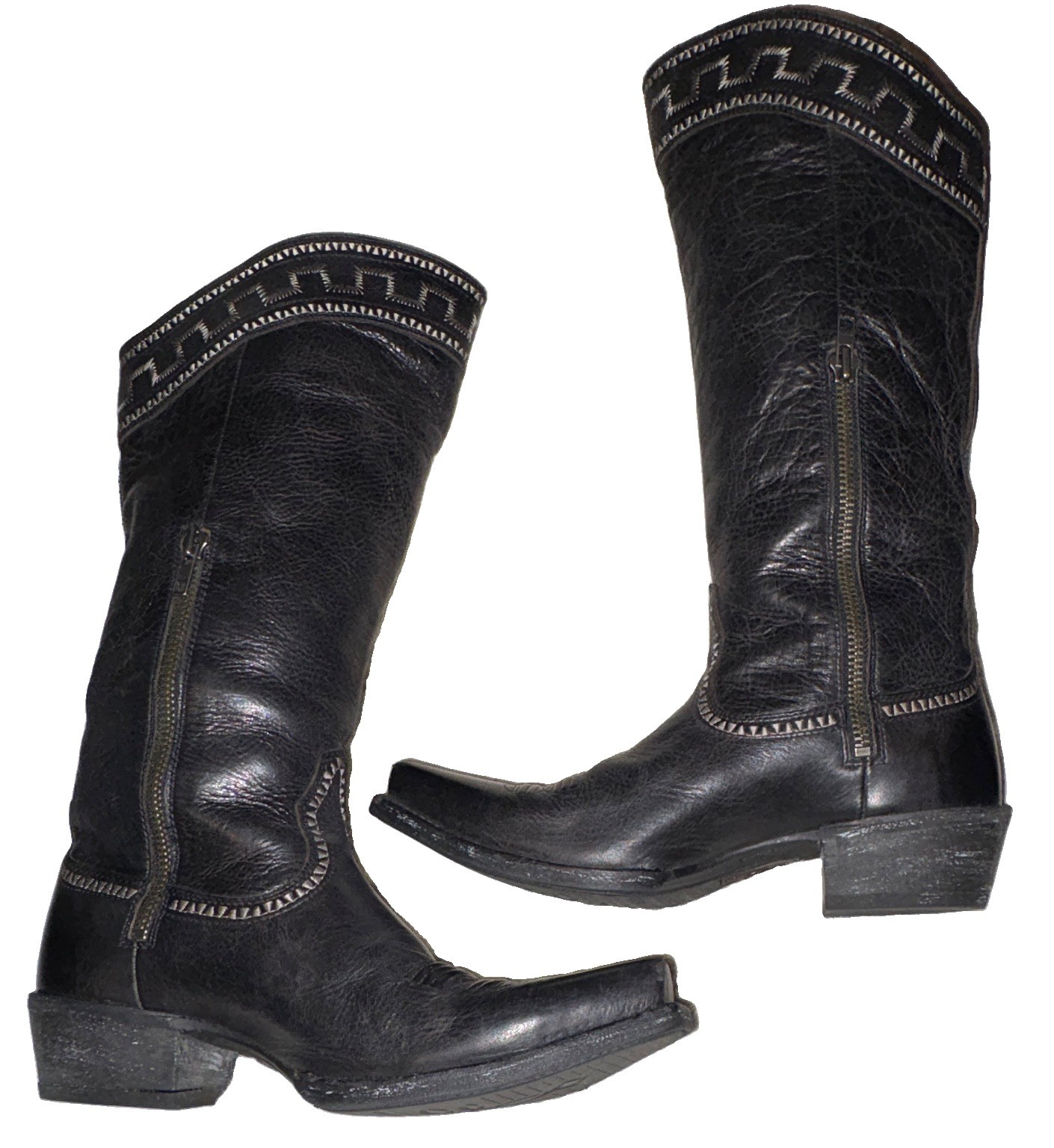 Ariat Women’s Black Leather Knee High Western Boots Zip Pointed Toe 8.5B