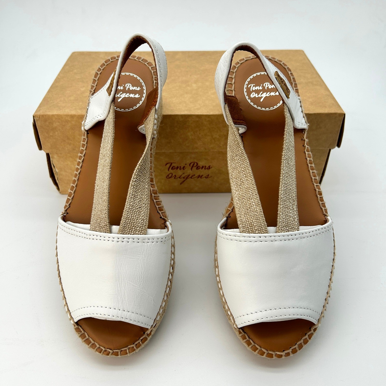Womens Leather Espadrille Sandals Toni Pons Etna Sz. 7.5 White Hand Stitched NEW