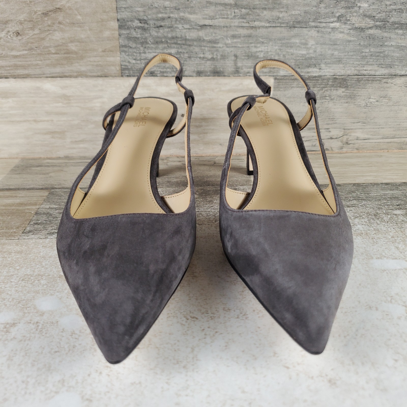 Michael Kors Alora Womens Slingback Pumps Sz 8 M Chocolate Point Toe Kitten Heel