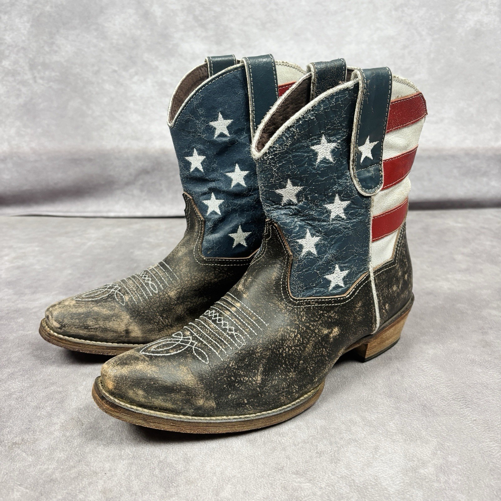 Roper American Flag Leather Ankle Star Striped Boots Women’s Size 9 Distressed