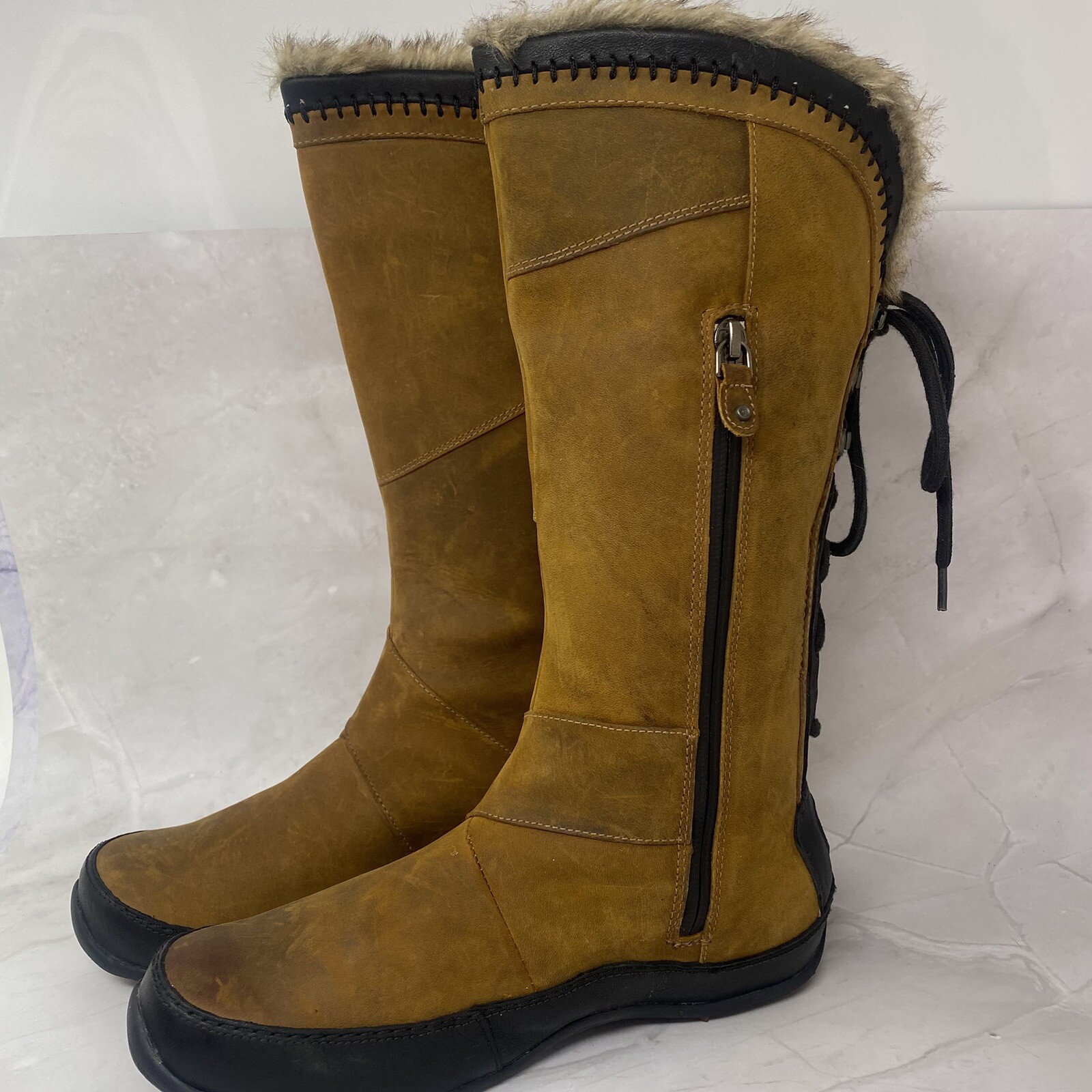 North Face Moccasin Boots Women Sz 6.5 M Janey Primaloft Side Zip Fur Lace Up
