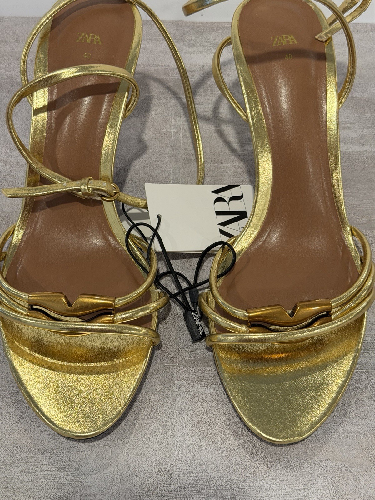 Zara Gold Metallic Heeled Sandals AIRFIT New With Tags Size 40 US 9
